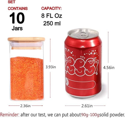 Tzerotone 10 Pcs Glass Spice Jars - 8oz Empty Square Spice Storage Containers -