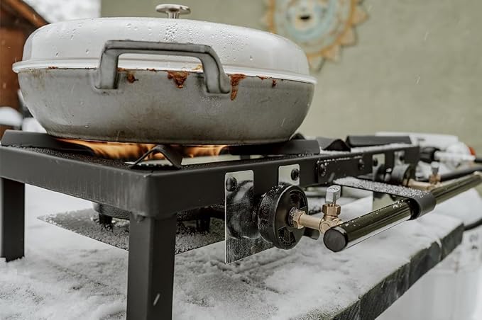GasOne High Pressure Double Propane Burner - Outdoor Cooking with Heat Shield and Guard ??Propane Burner Head for Camping, Tailgating, Seafood Boil, Home Brewing - Patent Pending