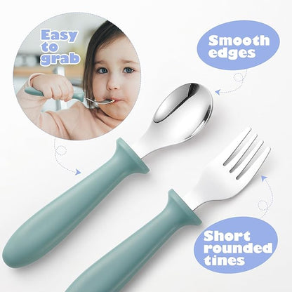 Pimoys 6 Pieces Toddler Utensils, Kids Silverware Set with Plastic Handle Stainless Steel Children Forks and Spoons, Dishwasher Safe