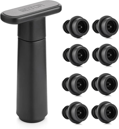 WOTOR Wine Saver Vacuum Pump with 8 Stoppers, Wine Stopper & Preserver, Reusable Bottle Sealer Keeps Fresh, Ideal Accessories Gift (Flat Handle)