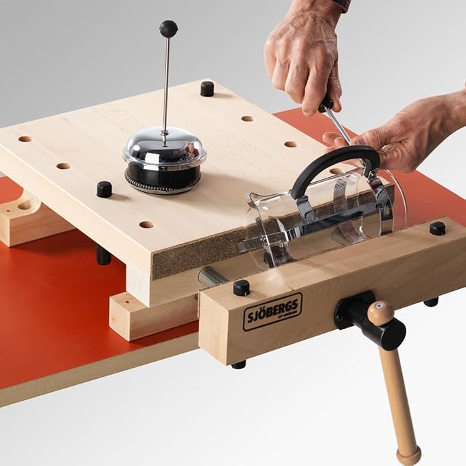 Sjöbergs Smart Workstation Pro Vise, 1-5/8" Thick Beech Top, Mini Workbench, Cork Jaw Cushions, Portable Hardwood Clamp for Woodworking, 20-7/8" X 14-3/8" Bench Surface, SJO-66690K