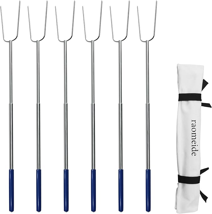 32" Heavy Duty Hot Dog Roasting Sticks for Campfire, Smores Sticks for Fire Pit Long, Marshmallows Skewers (6 Pack)