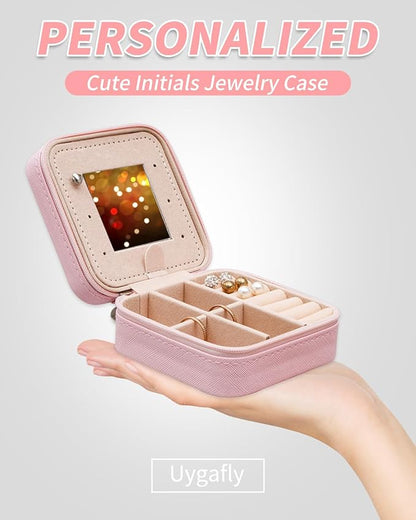 Personalized Jewelry Box - Small Travel Jewelry Organizer, Cute Storage for Women's Accessories, Travel Essentials & Birthday Gifts | Pink,L