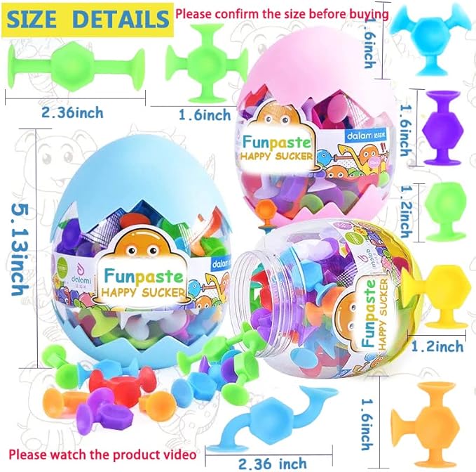 50pcs Suction Toys Sensory Toys for Kids Ages 4-8 Boys Girls, Bath Toy for Toddlers Montessori 8 Colors Sensory Slicone Sucker Travel for Kids 3 4 5 6 7 8