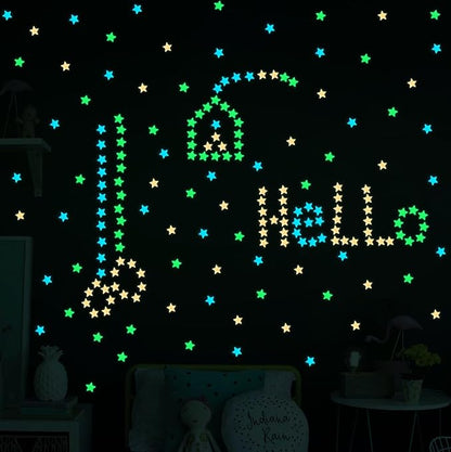 200 Pcs Glow in The Dark Luminous Colorful Stars and Pink Moon Fluorescent Noctilucent Plastic Wall Stickers Murals Decals for Home Art Decor Ceiling Wall Decorate Kids Babys Bedroom Room