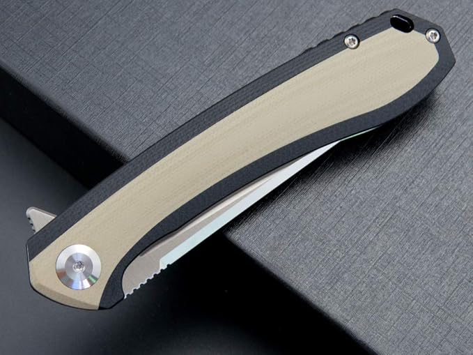 Eafengrow EF947 EDC D2 Folding Knife, G10 Handle Ball Bearing Folder with Locking Liner EDC Flipper Knife with Pocket Camping Hiking Survival Outdoor tool(DESERT)