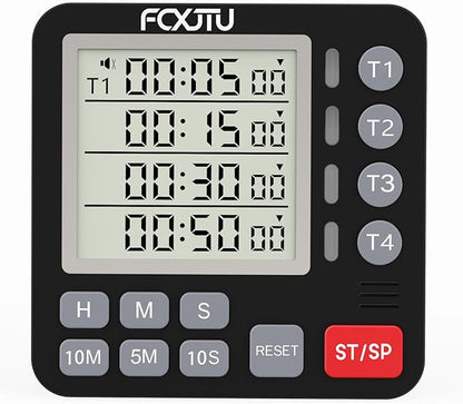 Digital Dual Kitchen Timer, 4-Channel Magnetic Countdown Timer