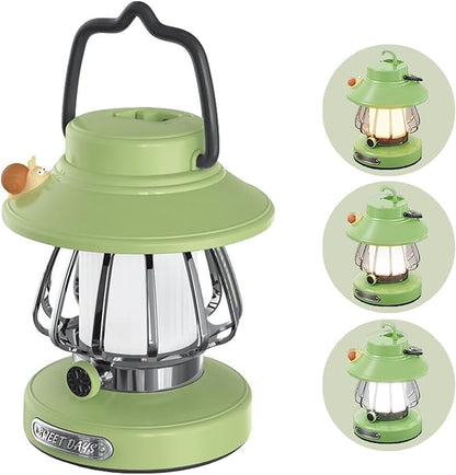 Camping Lantern for Kid Toddler Flashlight with Soft Light & Eye Protection Indoor Outdoor Hanging Tent Portable Night Light Battery Operated Sky Lanterns Rechargeable Lamp Gear Essentials Gift Green