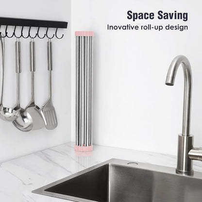 Tomorotec 21" x 15.5" Roll Up Dish Drying Rack Over Sink Drying Rack Sink Cover