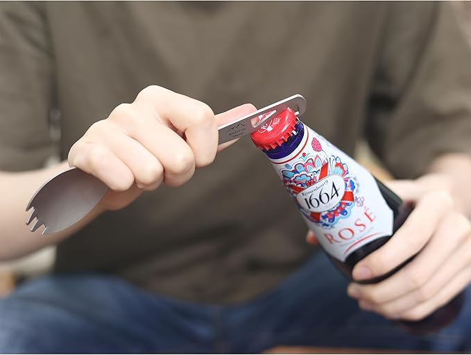 SANTTA Titanium 3-in-1 Camping Spork, Spoon, Fork & Bottle Opener Combo Utensil for Hiking and Travel