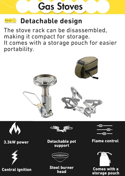 CAMPINGMOON Canister Top Stove Portable Compact Foldable w/igniter w/Gas Fuel Can Stabilizer XD-2F/Z41