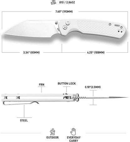 CJRB Pyrite-Light Pocket Knife for Men, 3.34'' S90V Steel Blade EDC Knife with Pocket Clip for Camping Hiking(J1945G)