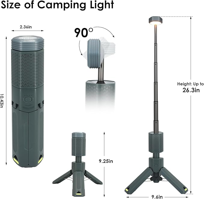 Telescopic Camping Lights,Portable Camping Lantern with Storage Bag,10500mAh Rechargeable Outdoor Adventure Emergency Light,Waterproof LED Work Lights with Magnetic (Gray)