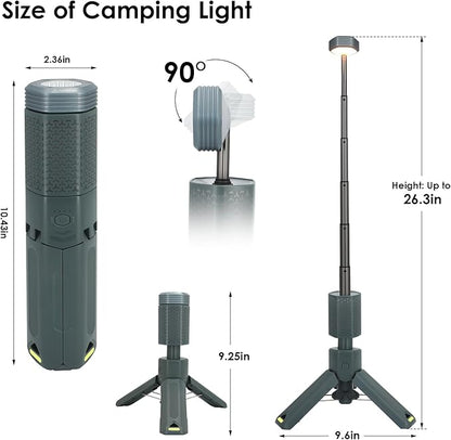 Telescopic Camping Lights,Portable Camping Lantern with Storage Bag,10500mAh Rechargeable Outdoor Adventure Emergency Light,Waterproof LED Work Lights with Magnetic (Gray)
