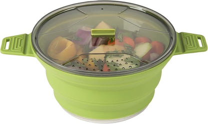 Restaurantware-Hi Tek 2.5 Liter Collapsible Camping Pot, 1 Portable Cook Pot - With Lid, Stainless Steel Bottom, Silicone Camping Cookware, For Travel Or Outdoor Hiking- Restaurantware