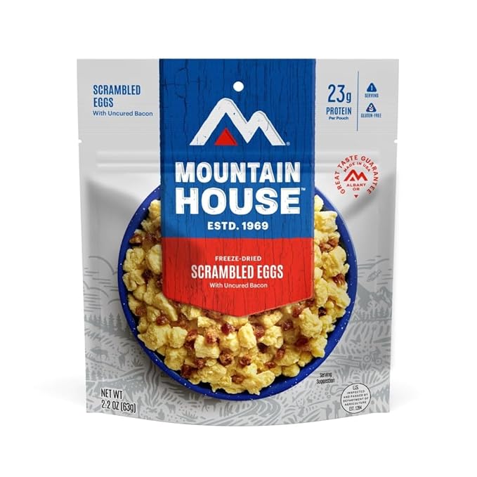 Mountain House Scrambled Eggs with Uncured Bacon Freeze Dried Backpacking & Camping Food 6-Pack Gluten-Free