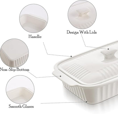 Large Baking Dish with Lid, 5.5 Quart Lasagna Pan with Lid, 13.5x9 inch Ceramic