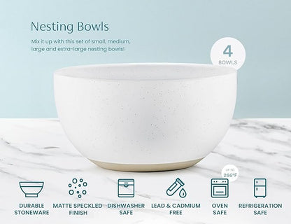 KooK Mixing Bowls, Ceramic Nesting Bowls, Stoneware Kitchen Bowls,