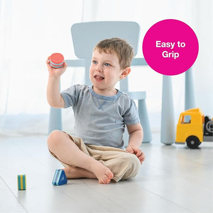 Edushape My First Shakers Basic Shapes - Vibrant Baby Maracas with Soothing Sound - Musical Egg Shakers for Babies - Grasping and Teething Rattle Toys - Enhances Tummy Time, Sensory Development