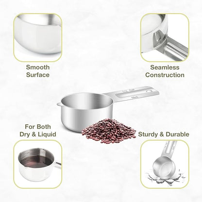 2PCS 1/4Cup Single Measuring Cup, Etched Inner Scale Stainless Steel Measure