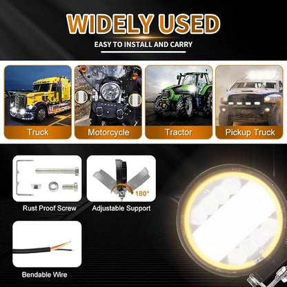 LED Light Pods,KaiDengZhe 72W 4.5" LED Work Light with Amber Strobe Halo Ring Off Road Pod Spot Flood Combo Lights Off Road Driving Fog Lights 12V -36V LED for Truck Pickup Jeep SUV ATV UTV-2PCS