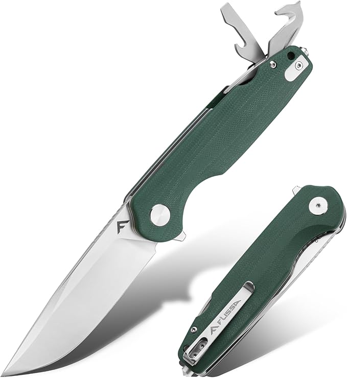 FLISSA Multitool Pocket Knife, 3.3" D2 Blade with G10 Handle, Liner Lock Folding Knife with Glass Breaker, Screwdrivers, Bottle Opener & Rope Cutter for EDC, Survival, Camping, Hiking