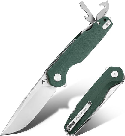FLISSA Multitool Pocket Knife, 3.3" D2 Blade with G10 Handle, Liner Lock Folding Knife with Glass Breaker, Screwdrivers, Bottle Opener & Rope Cutter for EDC, Survival, Camping, Hiking