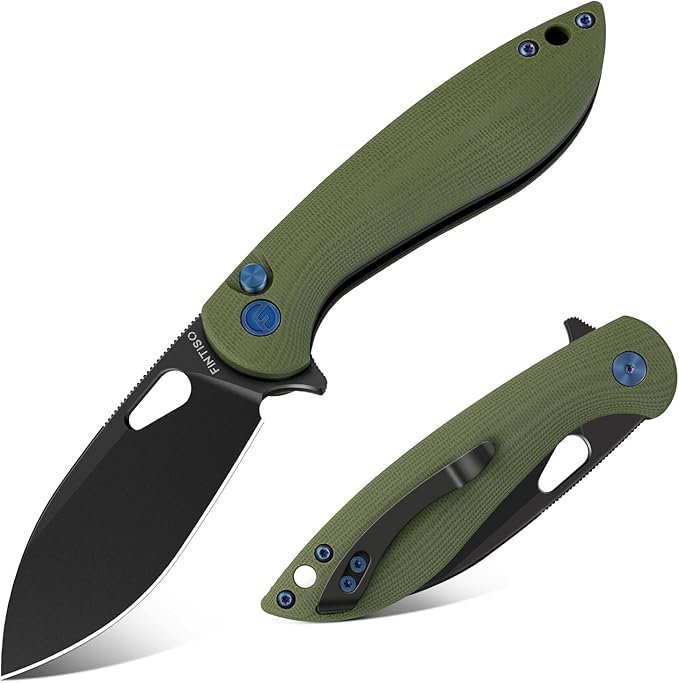 FINTISO Pocket Knife, 3.1" Premium 14C28N Blade Folding Knife with Button Lock, EDC Knife with G10 Handle for Camping, Hunting, Survival, Best Gift for Men Women