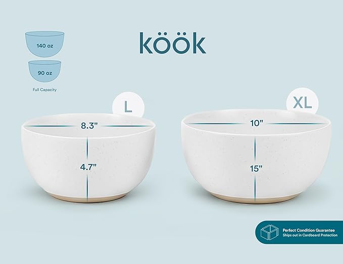 KooK Mixing Bowls, Ceramic Nesting Bowls, Stoneware Kitchen Bowls,