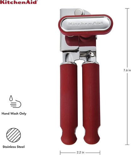 KitchenAid Classic Multifunction Can Opener and Bottle Opener Easy to Use, Razor Sharp Stainless Steel Cutting Wheel, Soft Ergonomic Handles, Soft Red