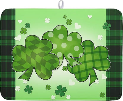 St Patricks Day Shamrocks Lucky Clovers Dish Drying Mat