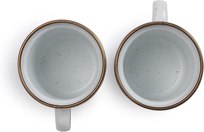 Barebones 5-Ounce Enamel Espresso Cup Set of 2 - Small Coffee Mug and Tea Cup - Stainless Steel Rim Camping Mug for Indoor and Outdoor Use (Eggshell)