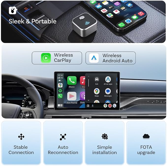 Upgraded Wireless CarPlay Adapter for Audi e‑tron GT 2022-2025, Mini Wired to Wireless Box, Plug and Play, Compatible with Apple and Android