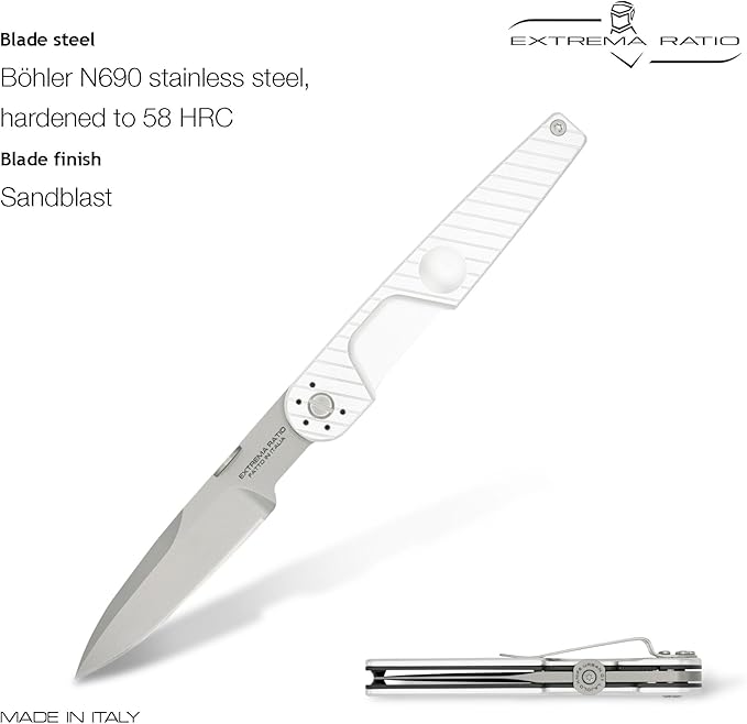 Extrema Ratio - LKU01 (Sideral), Folding Knife, Böhler N690 Steel Blade 58 HRC, Sandblast Finish, Smooth Aluminum Handle, Ergonomic Design, Durable Folding Knife, Italian Craftsmanship