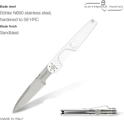 Extrema Ratio - LKU01 (Sideral), Folding Knife, Böhler N690 Steel Blade 58 HRC, Sandblast Finish, Smooth Aluminum Handle, Ergonomic Design, Durable Folding Knife, Italian Craftsmanship