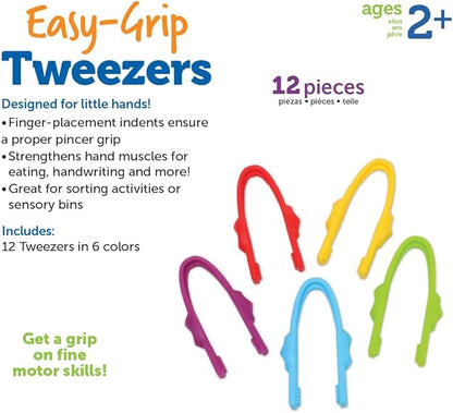 Learning Resources Easy-Grip Tweezers, 12 Pieces, Ages 2+, Preschool Learning Activities, Teacher Supplies for Classroom, Montessori Toys