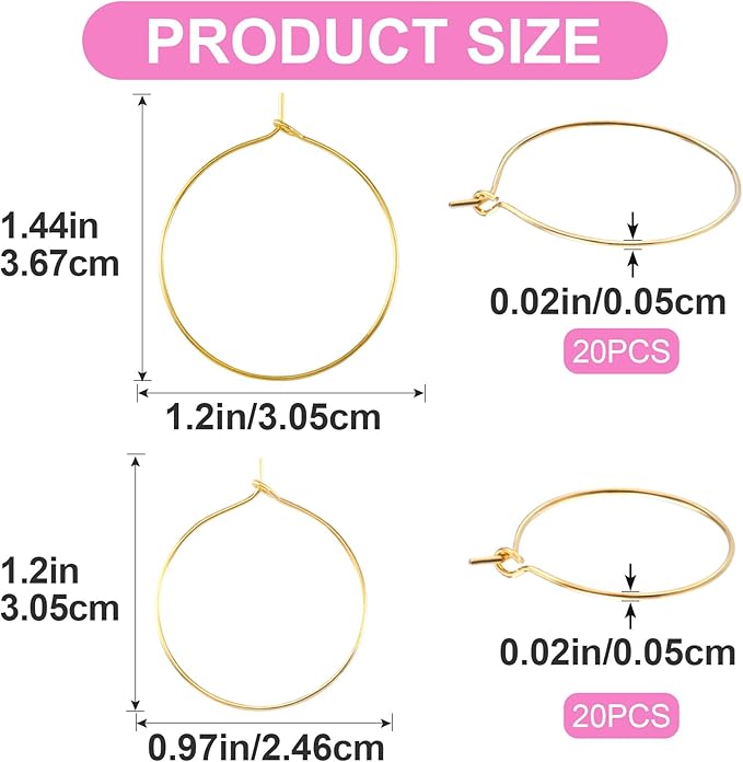 Pndeyo 280pcs Hypoallergenic Earring Beading Hoops, Metal Round Hoop Earrings Findings, Open Earring Wire Ring Accessories for Jewelry Making- Gold