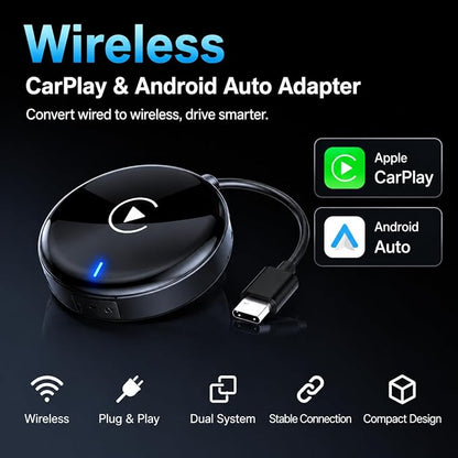 Compact USB Wireless Carplay/Android Auto Adapter for Renault Talisman 2016-2020,Voice Control Plug and Play