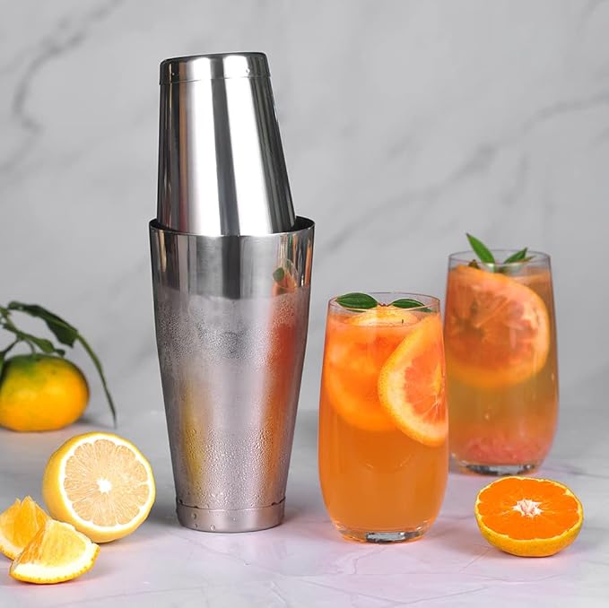 Cocktail Shaker Tins Set Stainless Steel, Pro Bar Style Boston Shakers Bartending, Two Piece Martini Shaker Cup Drink Mixer for Bartender – Silver Bar Tools Weighted Metal Shaking Tin