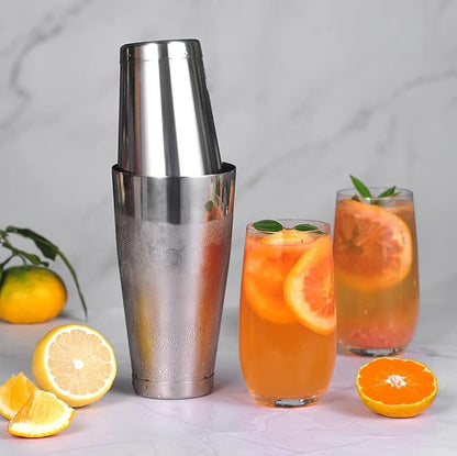 Cocktail Shaker Tins Set Stainless Steel, Pro Bar Style Boston Shakers Bartending, Two Piece Martini Shaker Cup Drink Mixer for Bartender – Silver Bar Tools Weighted Metal Shaking Tin