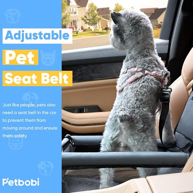 Petbobi Small Dog Car Seat, Dog Car Booster Seat for Small Medium Dogs 5-15 lbs, Foldable Front Seat Safety with Sturdy PVC Tube Frame, Breathable Mesh, Grey