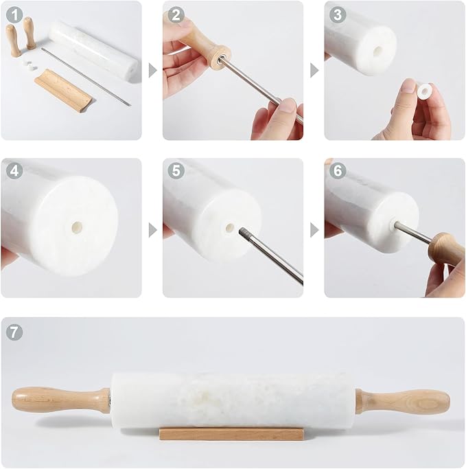 Koville White Marble Rolling Pin
