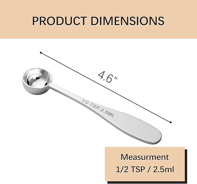2PCS 1/2tsp Single Measuring Spoon, Stainless Steel Individual Teaspoon