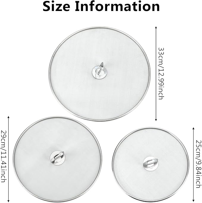 3 PCS Splatter Screen for Cooking, 25/29/ 33 cm Stainless Steel Grease Splatter