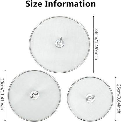 3 PCS Splatter Screen for Cooking, 25/29/ 33 cm Stainless Steel Grease Splatter
