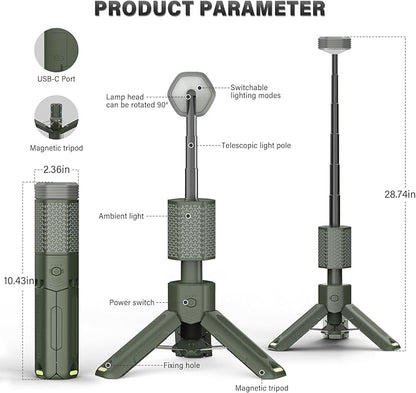 Telescopic Camping Light - 10500mAh Rechargeable Camping Lantern with Storage Bag, Dimmable Magnetic Tent Lamp, Waterproof Camping Lights Outdoor Emergency Lights for Home Power Outage, Hiking -Green