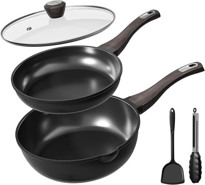 Nonstick Cookware Set, Titanium Coating Pan Set, Induction Cookware Oven Safe