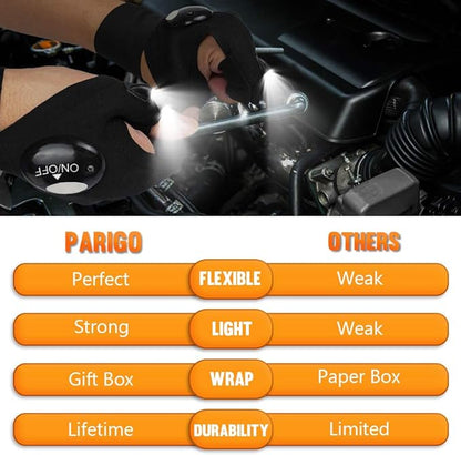 PARIGO LED Flashlight Gloves, Novelty Stocking Stuffers for Men, Christmas Gifts for Teens Boys Dad Husband Grandpa Him Men Who Have Everything, Cool Gadgets Tools for Car Repairing, Fishing, Camping