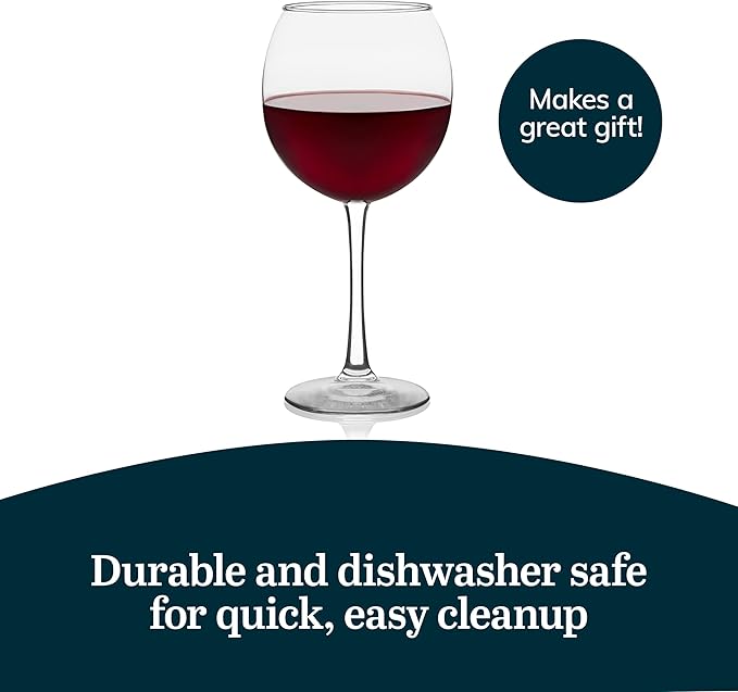 Libbey Vina Red Balloon Wine Glasses, 18.25 Oz Elegant Large Red Wine Glasses Set of 6, Long Stem Glass Wine Glasses for Weddings, Birthdays, and More