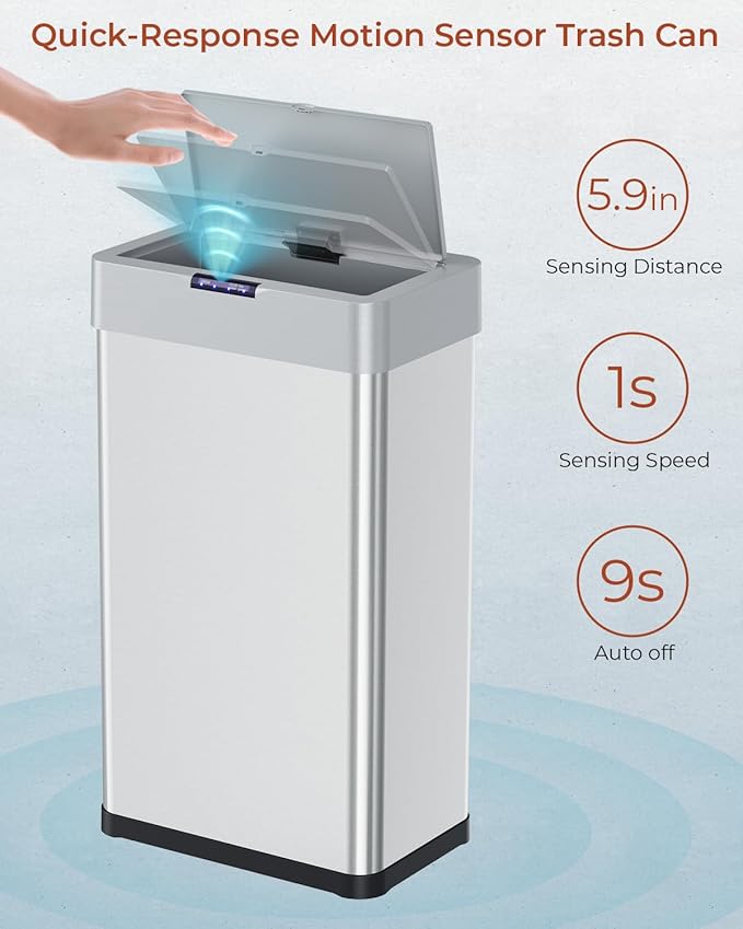 TLSUNNY 18.5 Gallon Motion Sensor Trash Can, Touchless Automatic Garbage Can